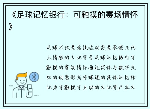 《足球记忆银行：可触摸的赛场情怀》